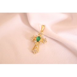 Cross Pendant with Green Stone – Faith & Elegance ✨