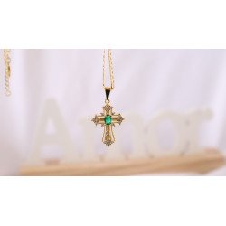 Cross Pendant with Green Stone – Faith & Elegance ✨