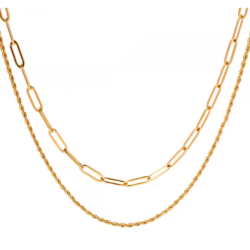 18K Gold Double Clip Necklace – Modern Elegance ✨