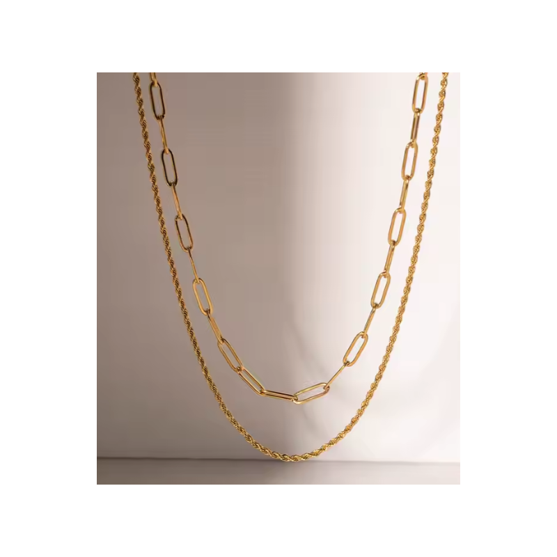 18K Gold Double Clip Necklace – Modern Elegance ✨