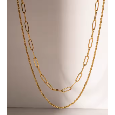 18K Gold Double Clip Necklace – Modern Elegance ✨