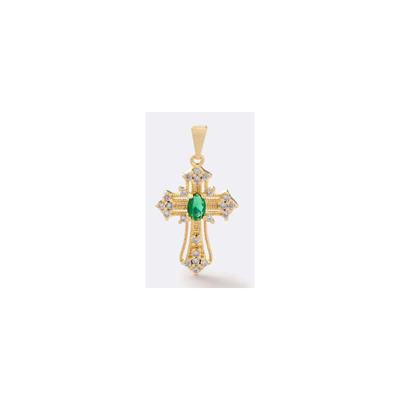 Cross Pendant with Green Stone – Faith & Elegance ✨