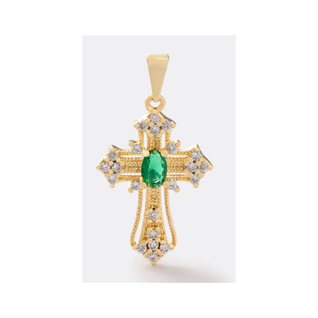 Cross Pendant with Green Stone – Faith & Elegance ✨