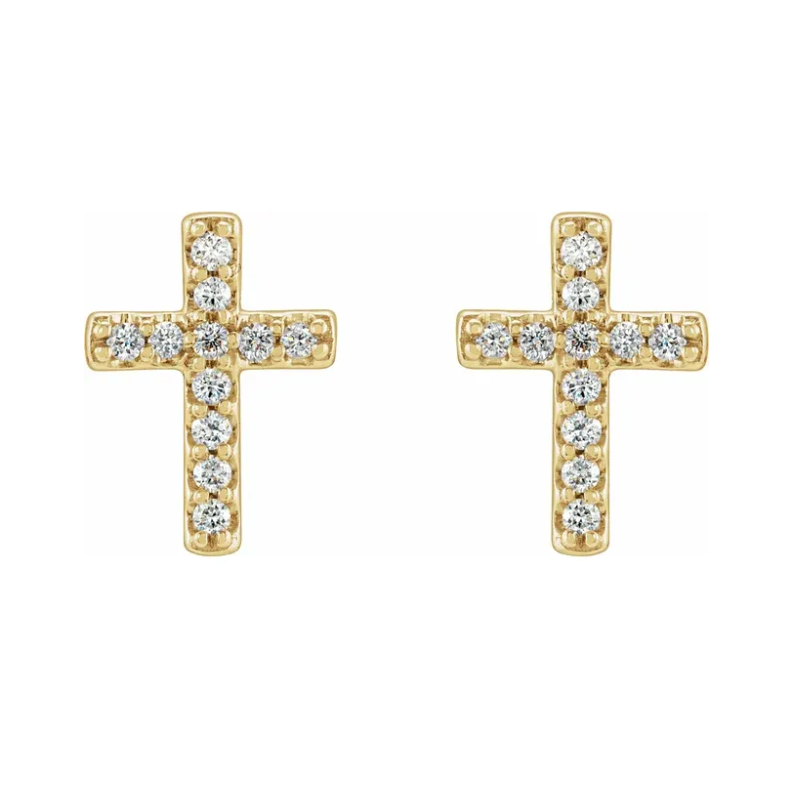 14K Gold Cross Earrings with Natural Diamonds – Luxury and Meaning